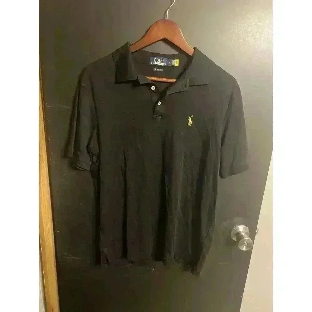 Polo Ralph Lauren Pima Soft Touch Men M Black Polo Shirt Flesh Pony Short Sleeve